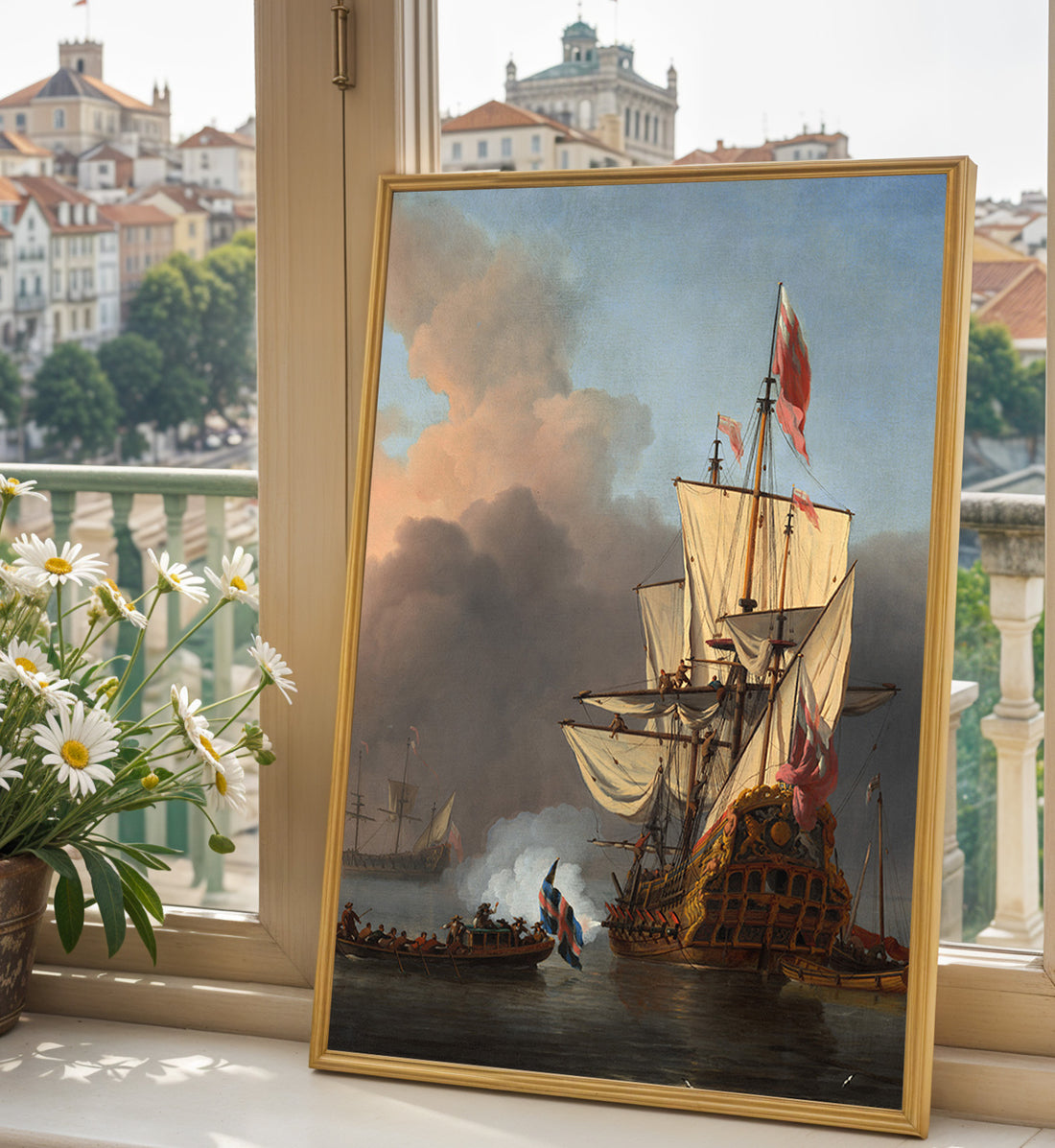 An English Warship Firing a Salute